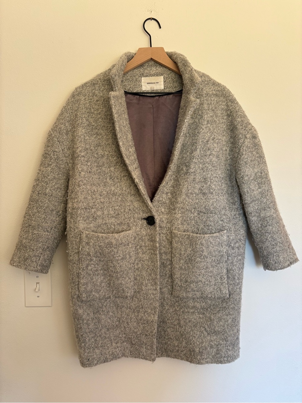 Emerson Fry Light Grey Bouclé Pea Coat